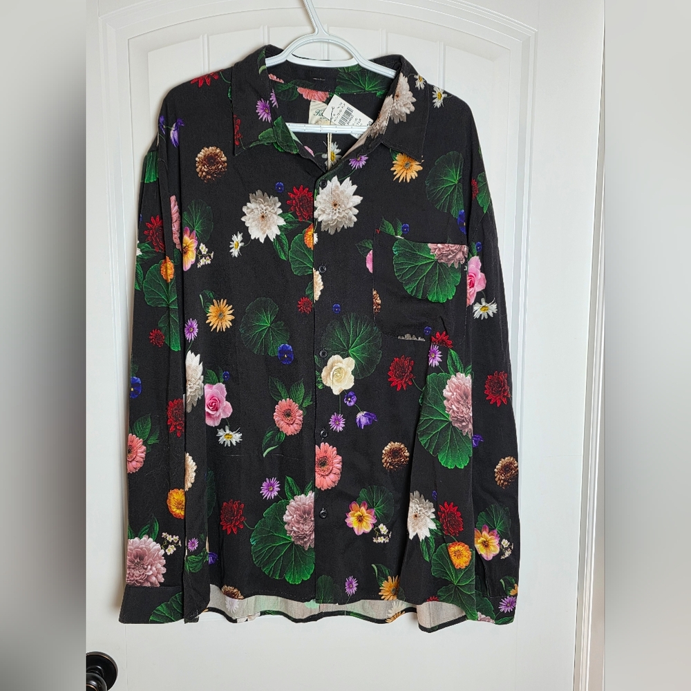 Floral Black Button-Up Dress Shirt